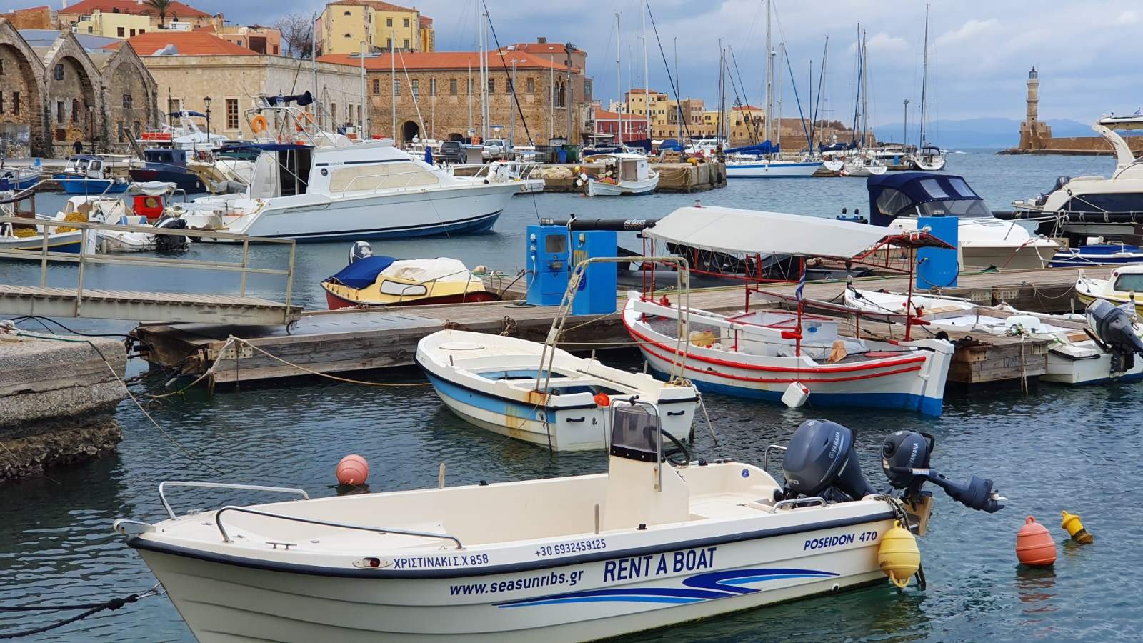 Traditional fishing boats in the old harbour of Chania, Crete